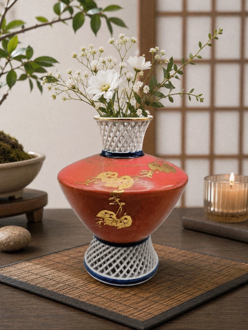 Kotoho Vintage Japanese Open Lattice Porcelain Vase